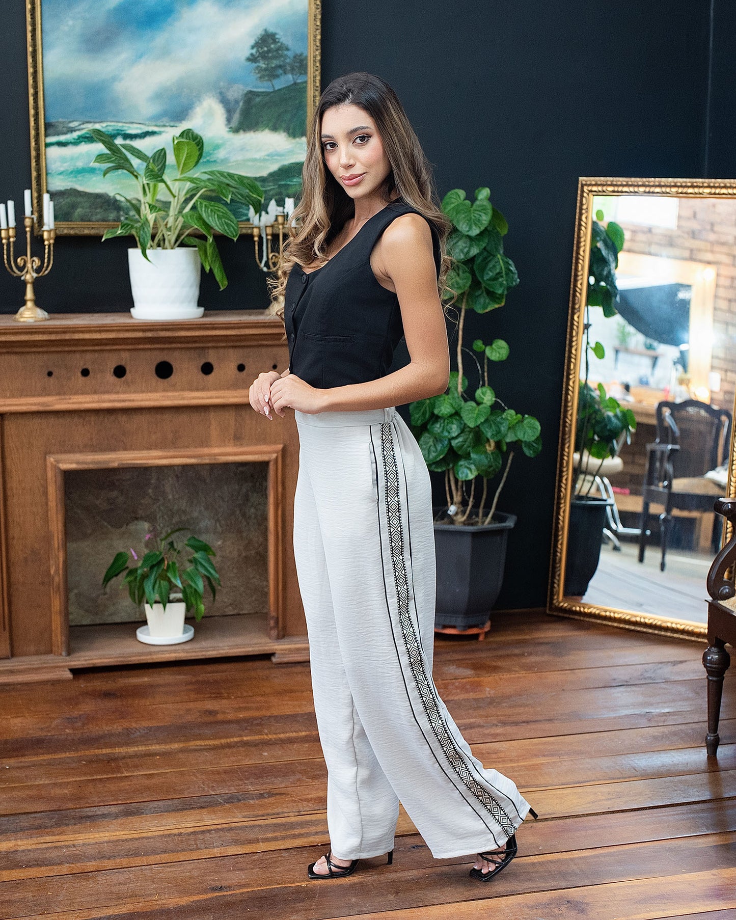 Pantalón Wide Leg Dama | Cinta Lateral Tejida