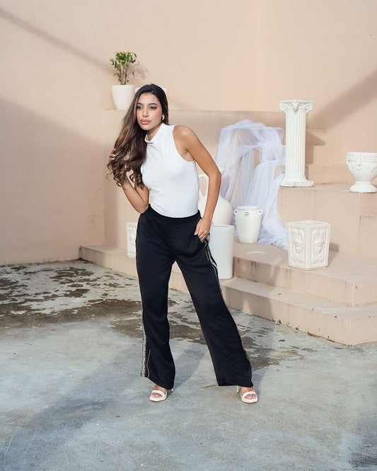 Pantalón Wide Leg Dama | Cinta Lateral Tejida