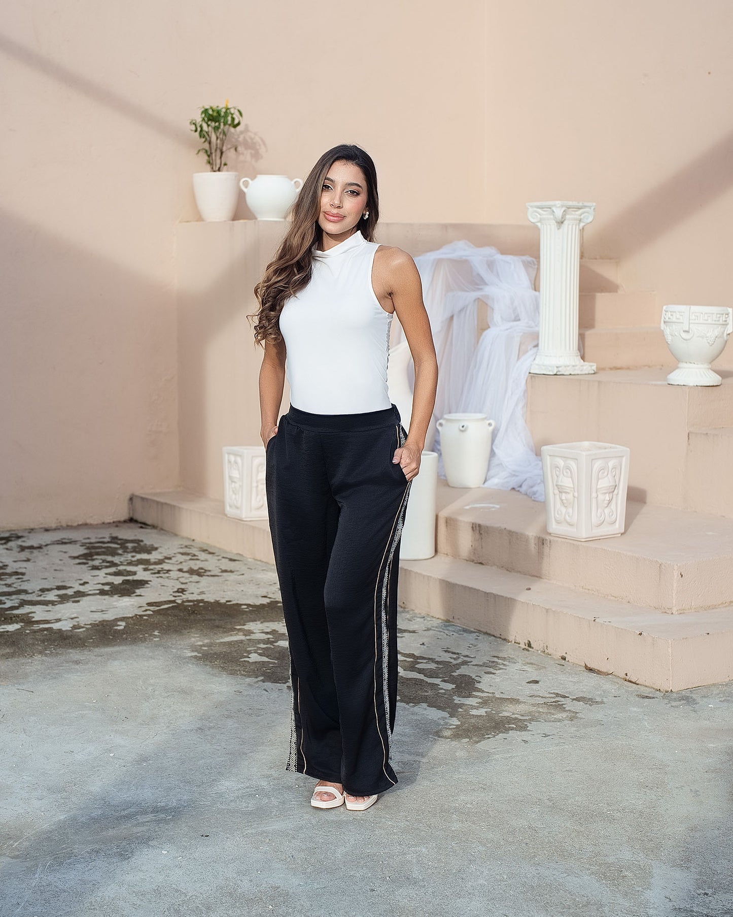 Pantalón Wide Leg Dama | Cinta Lateral Tejida