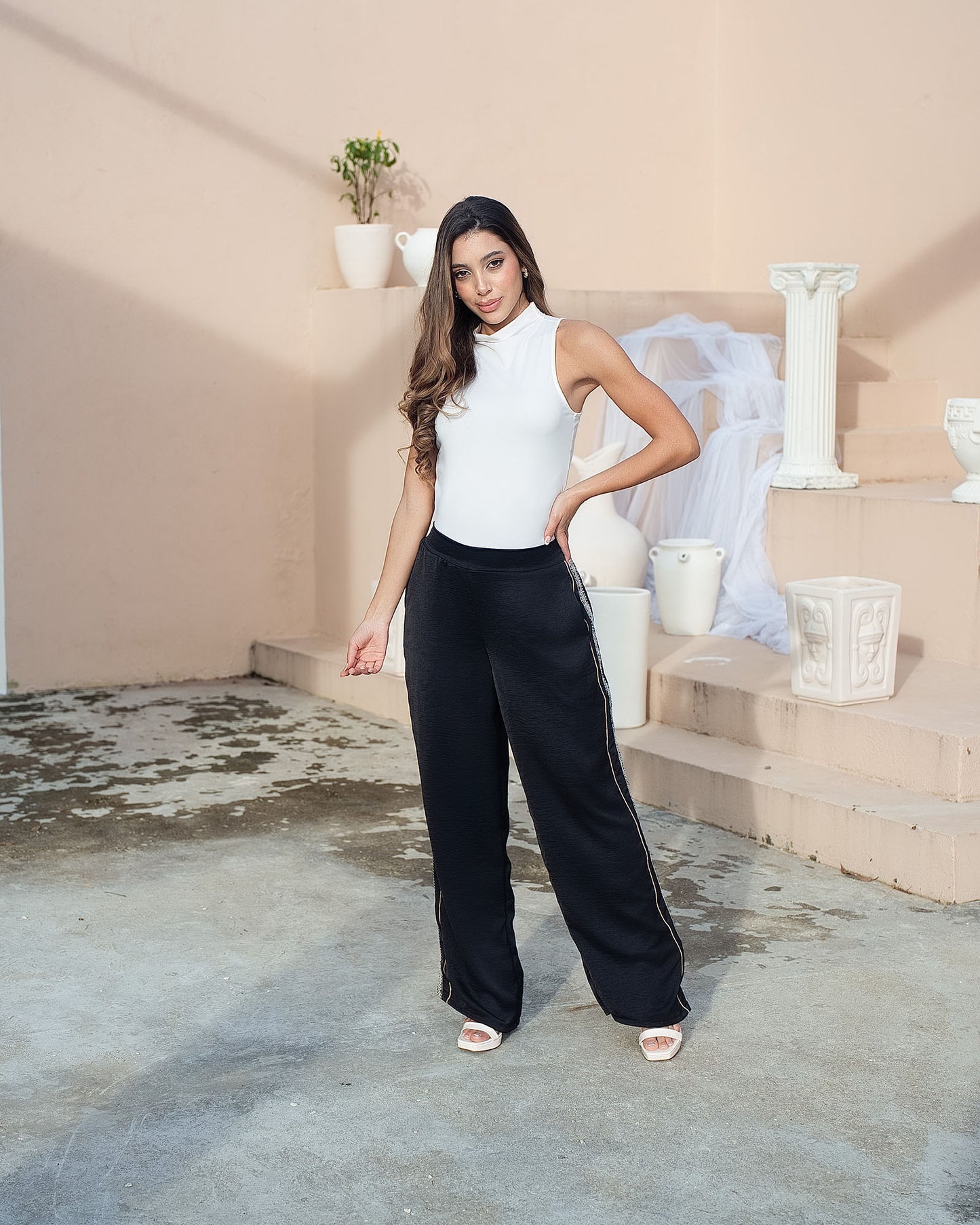 Pantalón Wide Leg Dama | Cinta Lateral Tejida