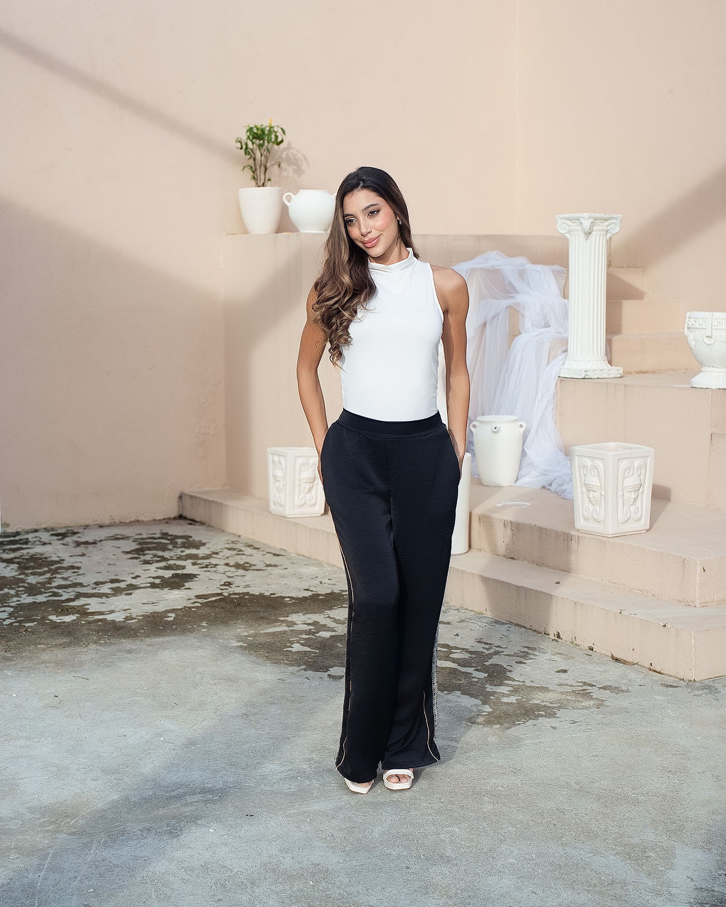 Pantalón Wide Leg Dama | Cinta Lateral Tejida