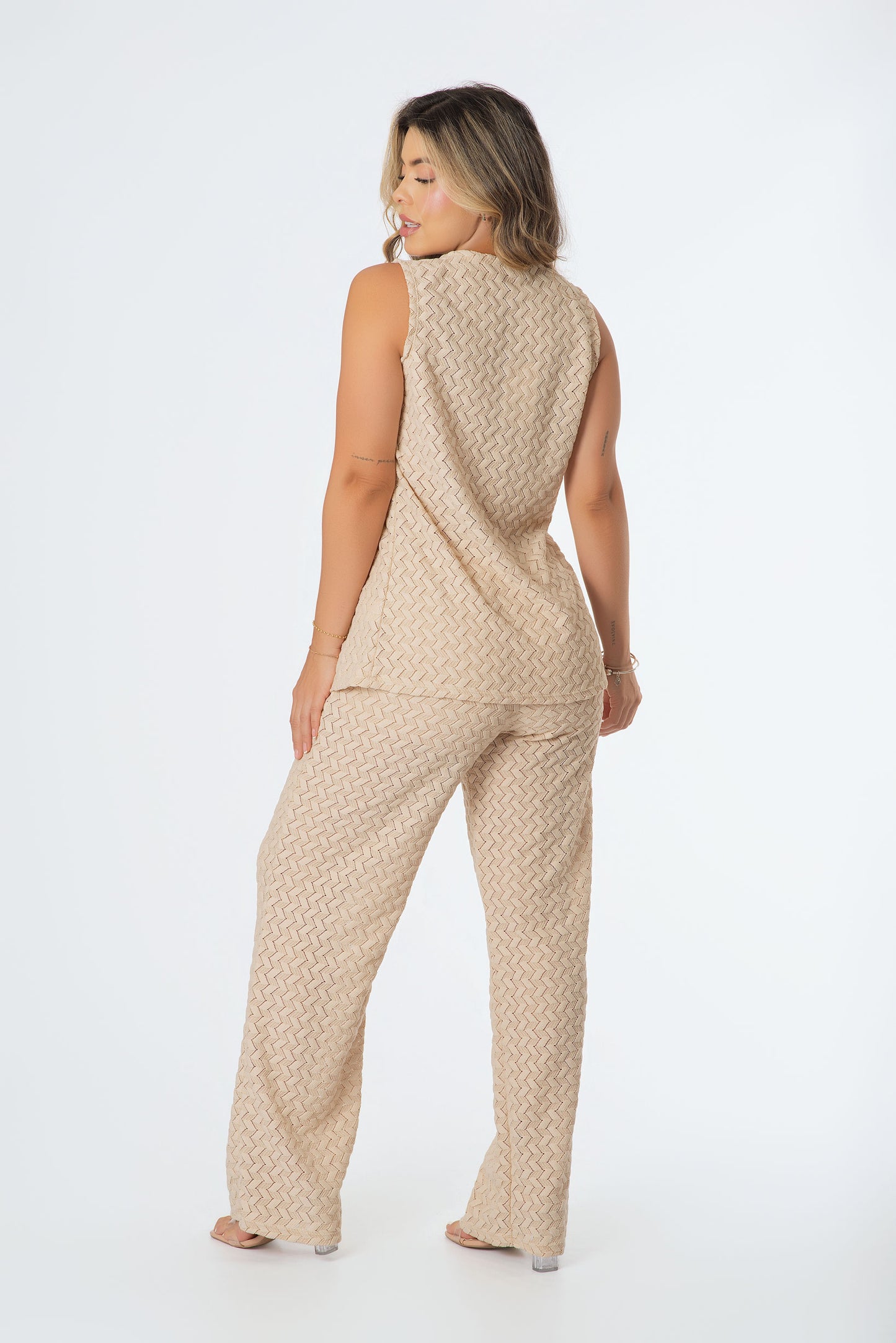 Set Chaleco Largo Tejido | Botón Grande Elegante